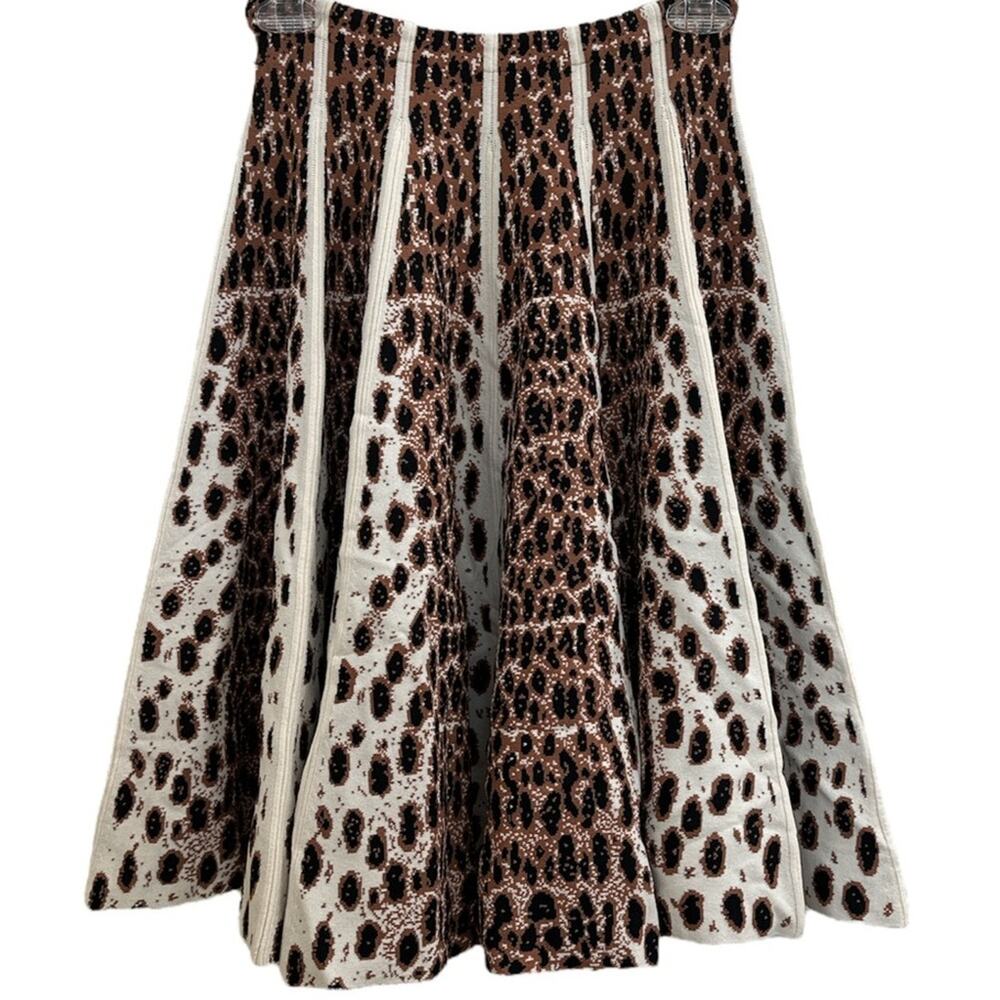 NWT Gianni Bini Leopard Print Pleated Knit Swing Skirt Cheetah Animal Print XS/S